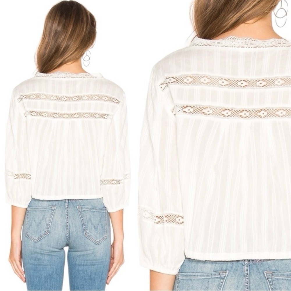 Free People Follow Your Heart Balloon Sleeve Tie Waist Top, Ivory, Small - Picture 2 of 8